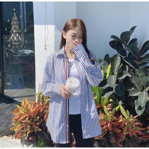 Women Shirts Slim White Black Striped Long Sleeve Casual Blouse Spring Summer Men Clothing High Quality
