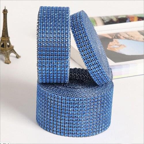 A Roll 10 Yards Blue Plastic Rhinestone Net Drill Wrap Ribbon Wedding Supplies Party Home Decoration Hand Made DIY Accessories