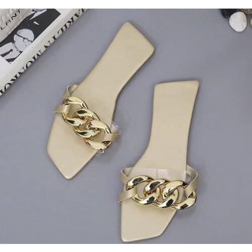 Summer Open Toe Flat Bottom Chain Fairy One Line Sandals For Women