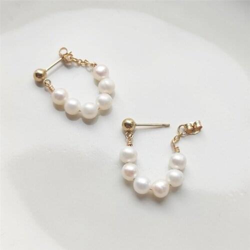 Natural 5MM Pearl Earrings 14K Gold Filled Pearl Earrings Handmade Gold Jewelry Boho Oorbellen Brinco Vintage Women Jewelry