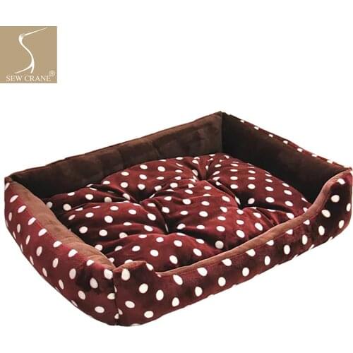 SewCrane Pet Bed Brown Short Plush Polka Dots Dog Bed Puppy Nest Cat Sleeping Basket