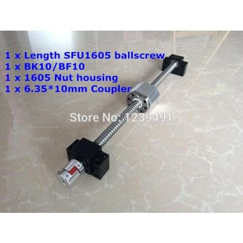 SFU1605 200mm 250mm 300mm 350mm 400mm 450mm 500mm 550mm 600mm ballscrew + BK/BF12 + Nut housing + Coupler RM1605