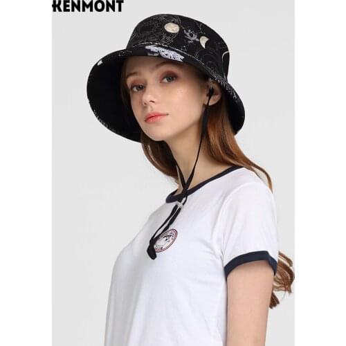 Kamon printed outdoor sun protection UV sun hat female summer foldable sun hat soft big brim hat