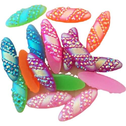 30pcs 7*21mm AB Resin Candy Color Cylindrical Flatback Rhinestone Scrapbook DIY Ornaments Applique Crafts SF032