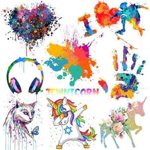 Prajna Colorful Heart Thermo-Stickers On Clothes Cartoon Iron-on Transfers For Clothing DIY Heat Transfer Unicorn Applique Print