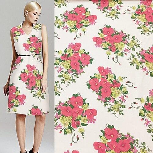 Thin 10momme red and yellow flower print silk cotton blended fabric 10momme 133cm width,SCT257