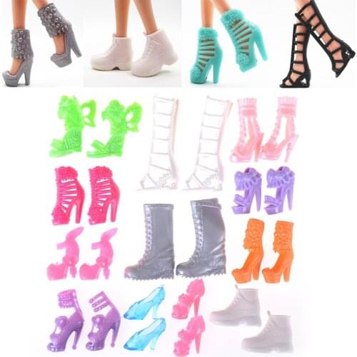 12 Pairs New Arrive Doll Shoes Fashion Cute Colorful Assorted shoes for girl Doll with Different styles Baby Toy