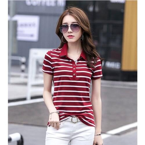 High Quality New Striped Cotton Plus Size Polo Shirts Women 2020 Spring Casual Short Sleeve Cotton Polo Tops Female Breathable