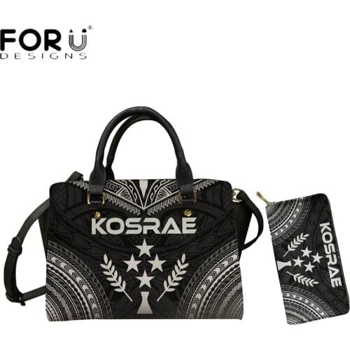 FORUDESIGNS New Fashion Women Bag Kosrae Tribal Polynesian Design Female Pu Leather Handbags Vintage Top-handle Purse Set