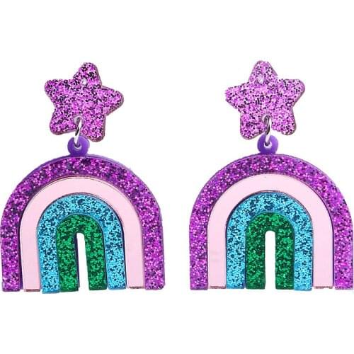 New Fashion Colorful Glitter Rainbow Acrylic Drop Earrings For Women Funny Multicolor Long Dangle Earrings Party Jewelry Gifts