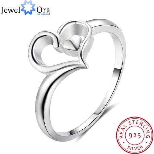 Fashion Heart & Heart Hollow Love Rings 925 Sterling Silver Female Ring For Women Party Jewelry Gift For Her (JewelOra RI102895)