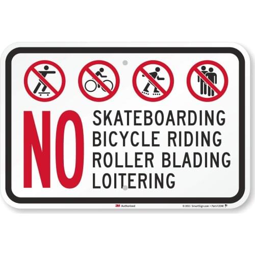 "No Roller Skates, Skateboarding & Bicycles" Sign | 12" x 8" 3M High Intensity Grade Reflective Aluminum