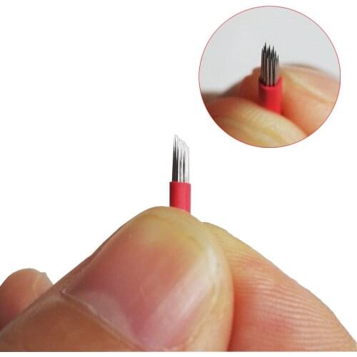 10 Pcs Eyebrow Tattoo Permanent Makeup 19 Round Bevel Needles Microblading 3D Eyebrow Embroidery R19 Fog Pen Round Needle Red