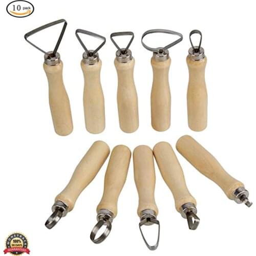10pcs Stainless Steel Wooden Thick Handle Flat Wire Cutter Clay Pottery Sculpting Tool Set Pottery Clay Large Ribbon Sculpt Tool