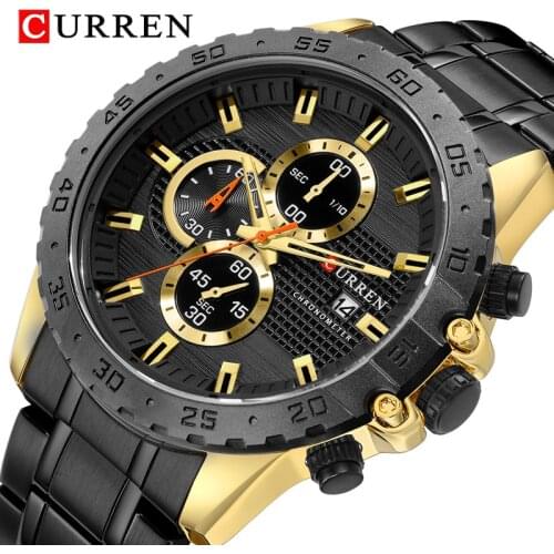 2021 New CURREN Luxury Chronograph Men Watch Stainless Steel Business Watches Waterproof Mens Sports Quartz Wrist Watch Clock