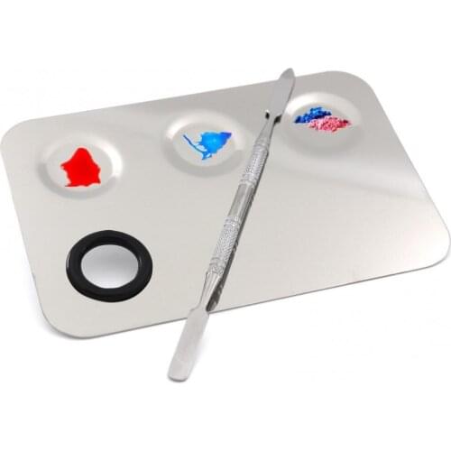 Stainless Steel 3-well Nail Art Cosmetic Pigment Mixing Palette with Spatula