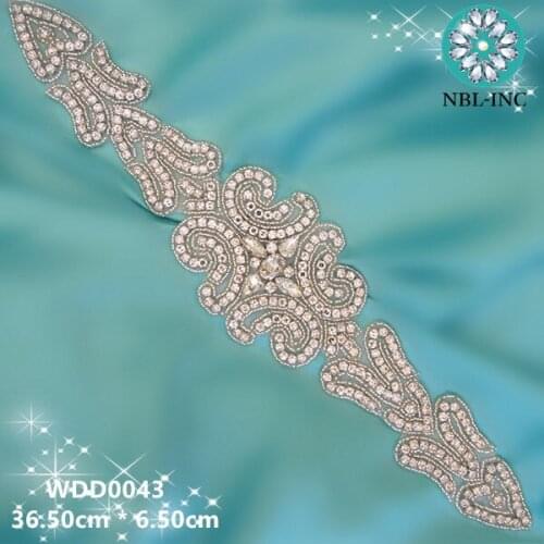 30 PIECES) crystal bridal beaded rhinestone sash applique for wedding evening dress iron on WDD0043