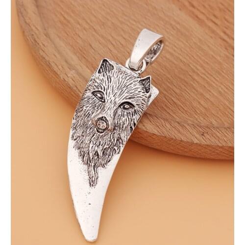 5pcs/Lot Large Wolf Head Tooth Teeth Shape Tibetan Silver Charms Pendants for Necklace Jewelry Making Accessories