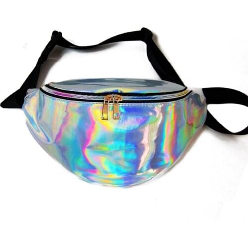 8PCS / LOT Women PVC Laser Waist Packs Fanny Pack Zipper Reflective Belt Bag Girls Transparent Holographic Phone Bag 22 colors
