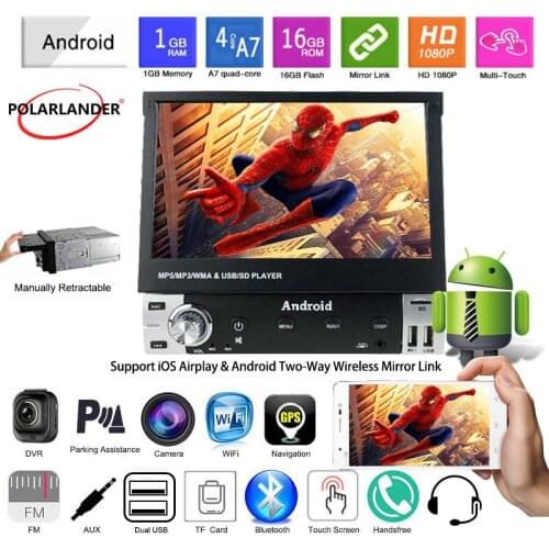 Car Radio 1 Din Full Touch Mobile Phone Cast HD GPS Navigation Android FM SD Card U Disk Bluetooth 7 Inch Telescopic Screen