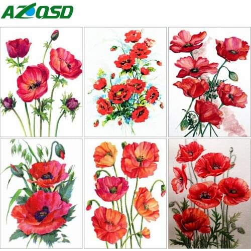 AZQSD 5D Diamond Painting Poppy Cross Stitch Kits Handmade Rhinestones Diamond Embroidery Flower Mosaic Sale Decor For Home