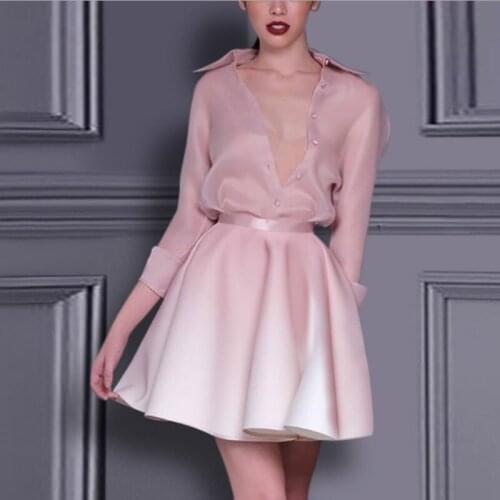 Goddess model foreign celebrity high end temperament light luxury suit skirt 2020 spring new V-neck swing two piece set