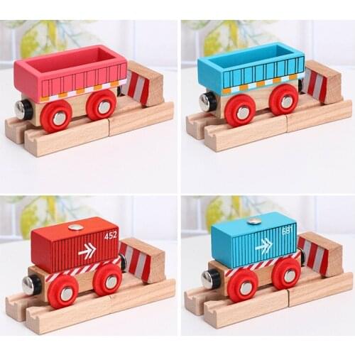 Wooden magnetic Train with sections of track can be connected to wooden train track toys childrens hand push delicate toy car