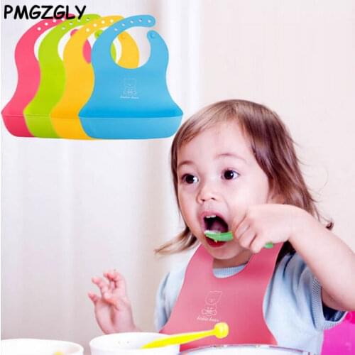 Baby silicone bibs waterproof plastic bibs easy clean silicone baby bibs adjustable plastic baby Bibs 4 Color Baby Saliva Towel