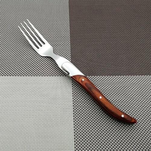 Long Wood handle Laguiole Dinner Forks Steak Table Fork Wood Cutlery Four Times Dinnerware Set Restaurant Tableware Flatware