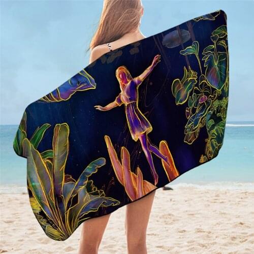 Escapism by Archan Nair Bath Towel Leaf Microfiber Beach Towel Psychedelic Picnic Mat Elf Watercolor Bathroom Blanket 75x150cm