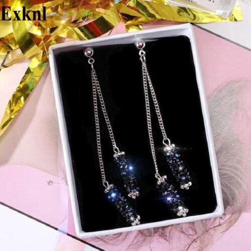 Exknl Long Tassel Fashion Earrings for Women Bijoux Christmas Crystal Drop Dangle Wedding Korean Earrings Jewelry Women 2020