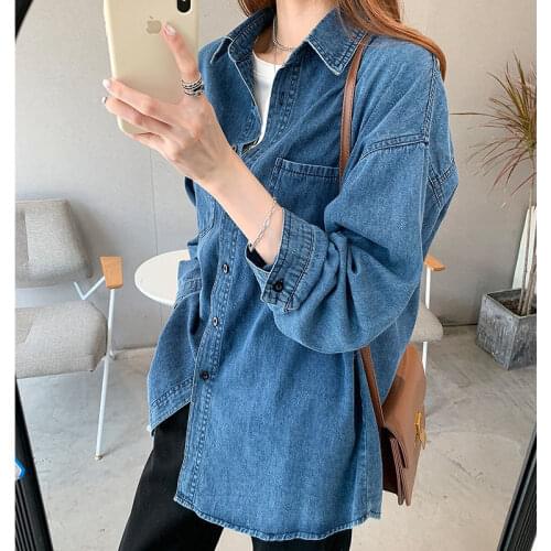 Ins Denim Shirt Solid Denim Jacket Jeans Bomber Jackets For Women Coats Female Outwear Coat Harajuku Plus Size Streetwear Gothic