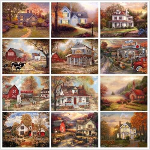5d Diamond Embroidery Night House Cross Stitch Square Diamond Painting Landscape Rhinestone Picture Home Decoration
