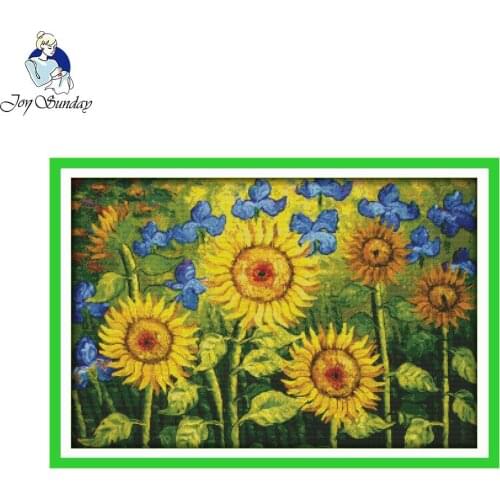 Joy Sunday Oil Painting Sunflowers Garden Patterns Cross Stitch Kits Handmade Needlework Embroidery Sets Cross-Stitching