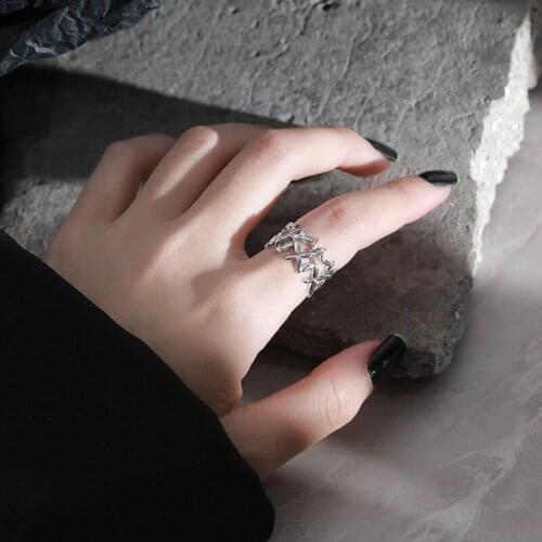 Lispector 925 Sterling Silver Rock Punk Hollow Weave Leaves Rings for Women Hip Hop Creative Succulents Ring Unisex Jewelry Gift