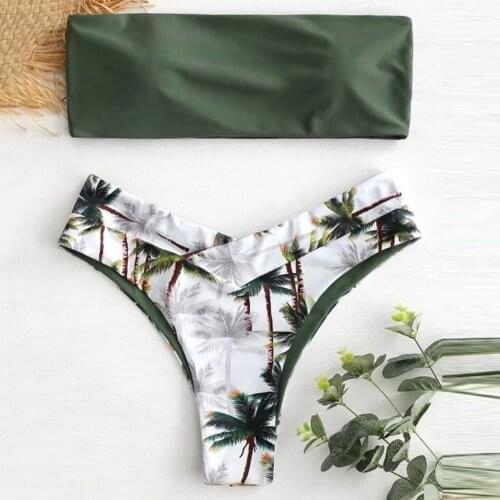 Swimsuits Beach Bikini 2019 Low Waist Bathing Suit Women Two Pieces Bikinis Push Up Mujer Padded Bandeau Print Off Shoulder #YJ
