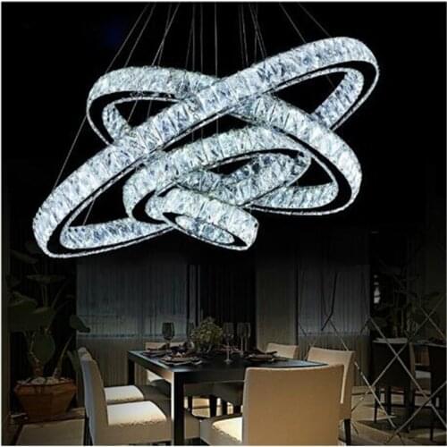 LED 110-220V Pendant Light Transparent K9 Big Crystal clear 3 ring pendant Lamps office Bedroom living room Free shipping