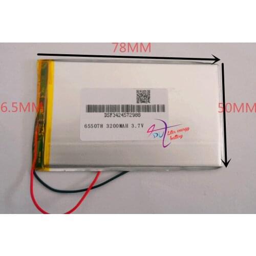 Best battery brand Size 655078 3.7V 3200mah Lithium polymer Battery with Protection Board For PDA Tablet PCs Digital Products
