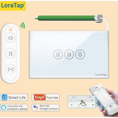 LoraTap US Tuya Smart RF WiFi Curtain Switch for Electric Motor Blind Roller Shutter Google Home Alexa Echo Voice Control White