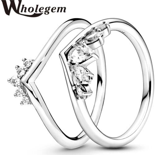 WHOLEGEM 2021 New Sparkling Pear & Marquise Wishbone Ring Set Bridal Stackable Wedding Band Engagement Women Brand Jewelry