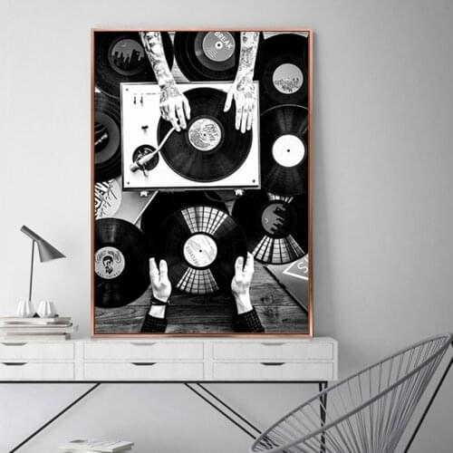 Vinyl Records Lovers Wall Art Canvas Painting Nordic Poster And Print Vintage Photo Black White Picture bedroom decor