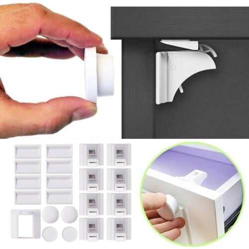 Invisible Magnetic Baby Children Safety Lock Catch Cabine Cupboard Door Drawer Invisible Locks 4/8/12 Pcs lock+1/2/3 Key