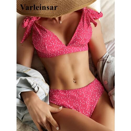 New Sexy Dots Printed Knotted Bikini Women Swimwear Female Swimsuit Two-pieces Bikini set Padded Bather Bathing Suit Swim V3120