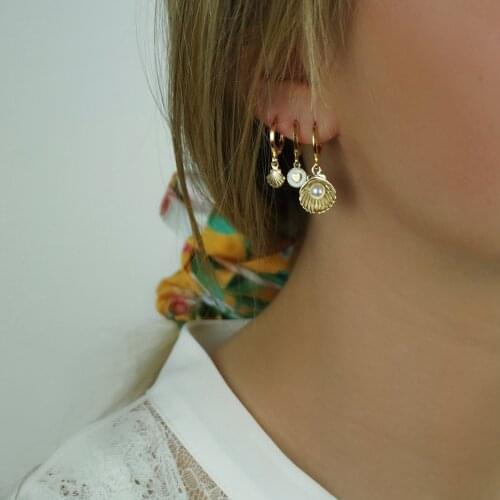 New arrive Summer design Jewelry Gold Filled freshwater pearl inside sea shell drop charm earring