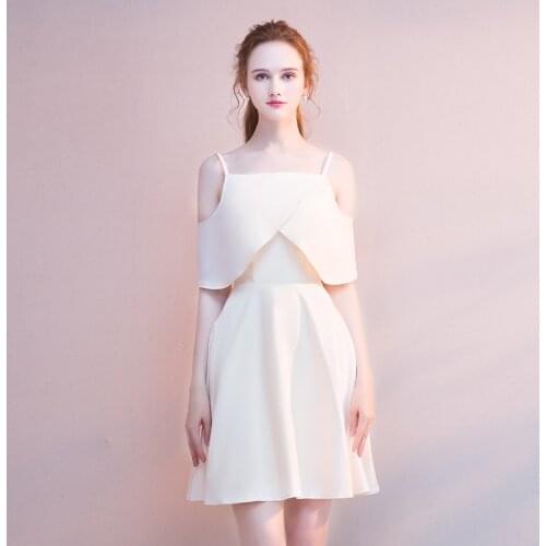 Special Occasion Dress Vintage Backless Short Spaghetti Strap Luxury White A-Line Knee-Length Satin Elegant Women Prom Gown E997