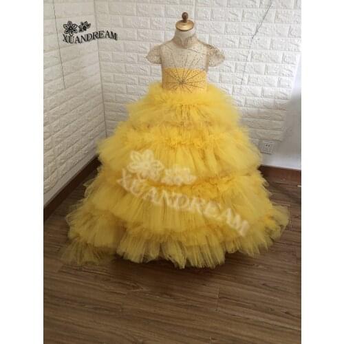 XUANDREAM Customized vestidos de primera comunion 2019 bling bling long train child pageant dresses for girls flower dresses