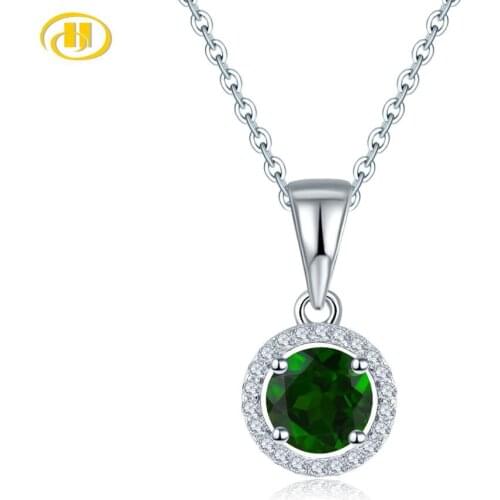 Hutang 6mm Round Chrome Diopside 925 Silver Pendant Genuine Gemstone Solid 925 Sterling Silver Chain Fine Elegant Women Jewelry