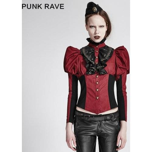 Женские красные рубашки PUNK RAVE China At AliExpress