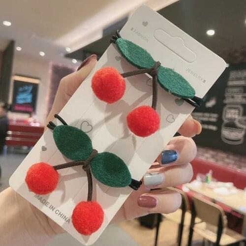 Cute Cartoon Cherry Flocking Rabbit Heart Mickey Hair Tie Cute Baby Scrunchy Hair Ropes Hair Accessories Kids Elastic Hair Bands