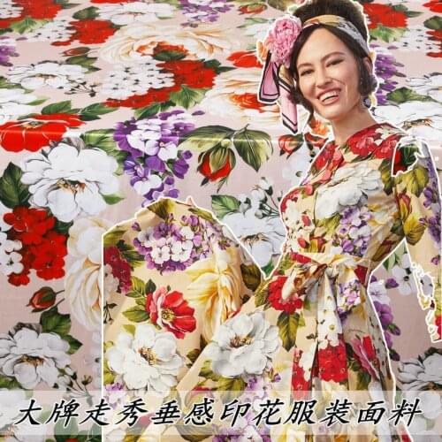 50x145cm Italian D brand Peony printed draped shirt handmade holiday wide-leg dress pants cheongsam polyester fabric cloth